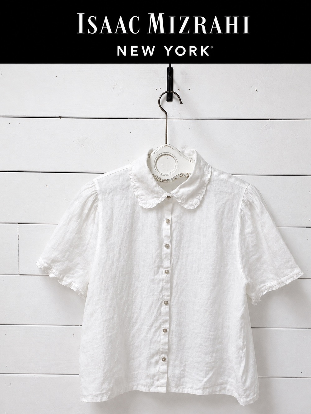 Isaac Mizrahi White Linen Boxy Blouse – Size L